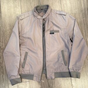 Members Only Pale Gray Men's Bomber “Iconic Racer” Jacket with Contrast Trim